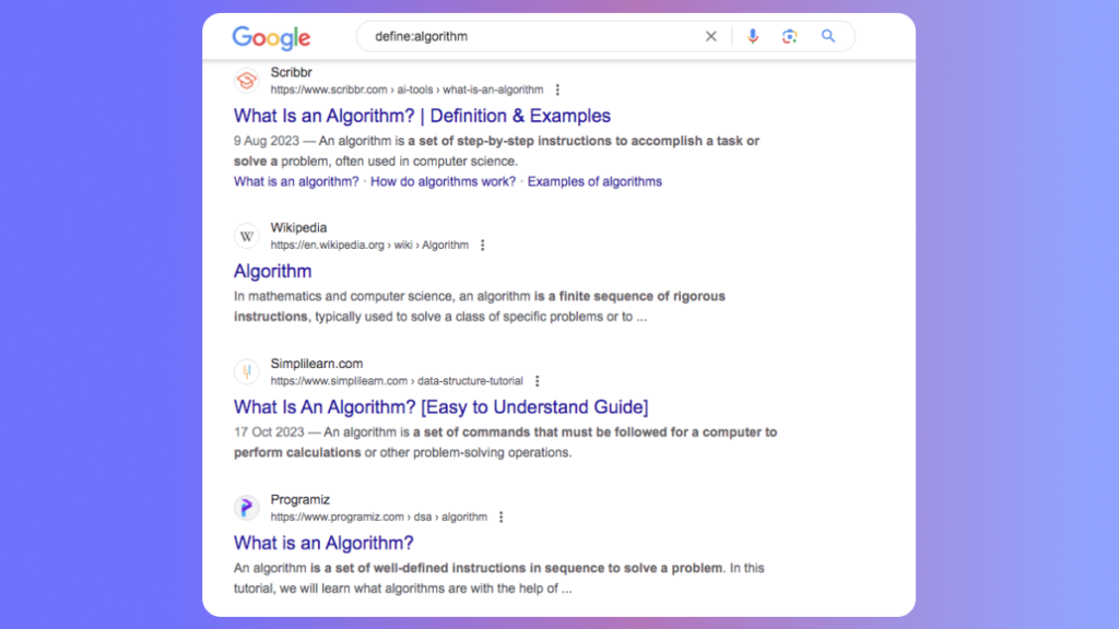 Define operator in Google Advanced Search