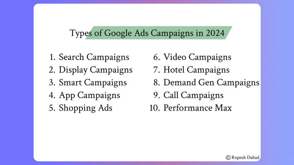 Types of Google Ads Campaigns